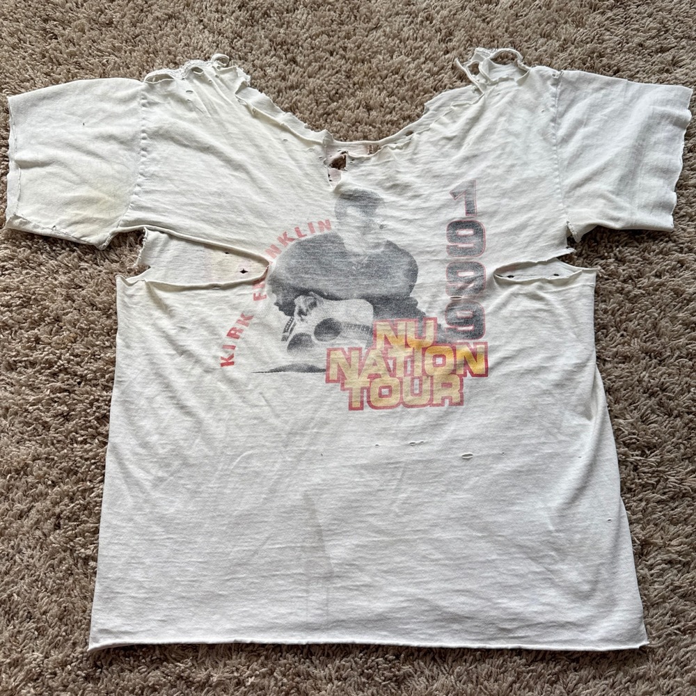 Vintage 1999 Kirk Franklin Nu Nation Tour T-Shirt Thrashed Distressed White S